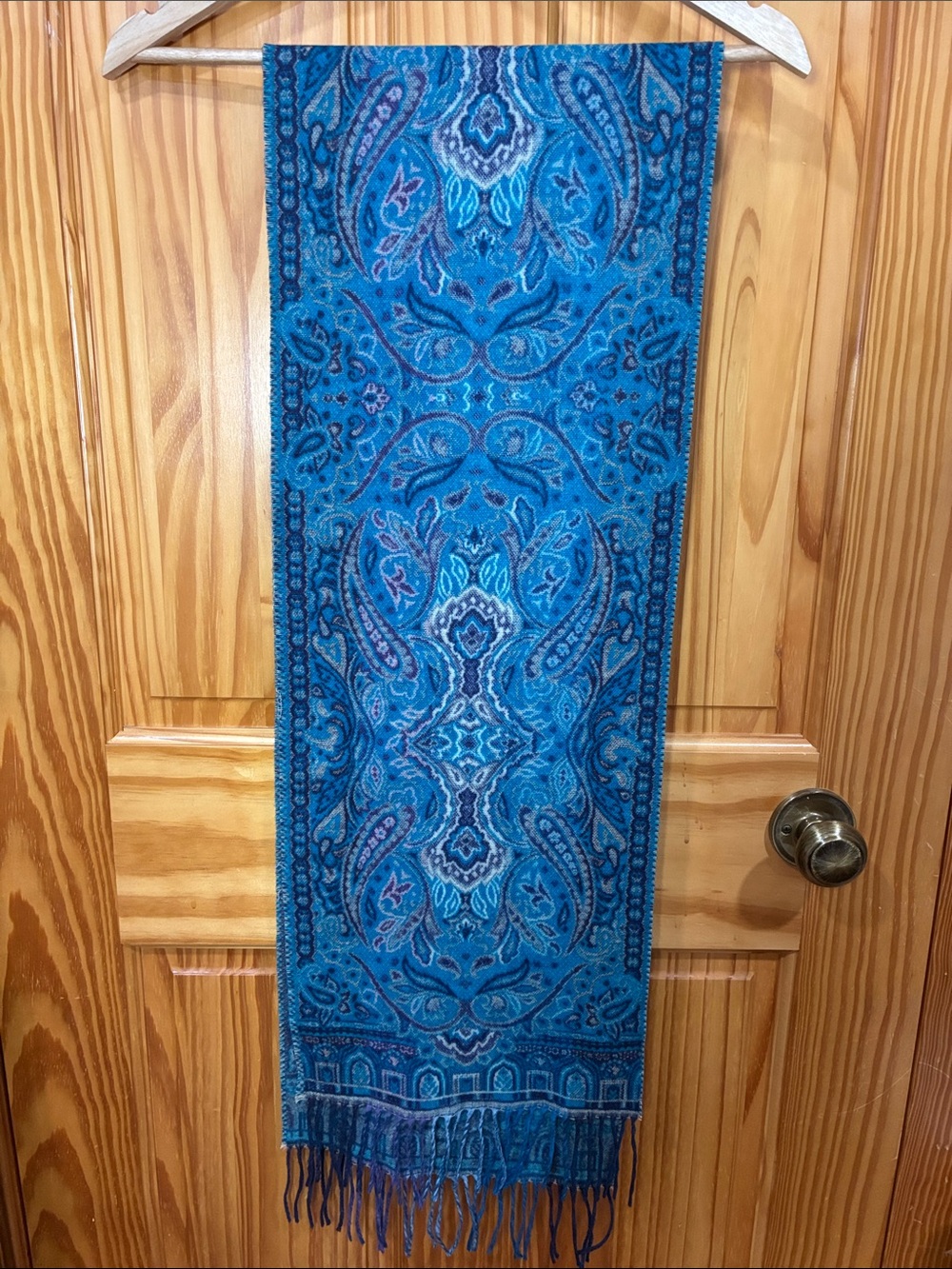Blue Paisley Jacquard Home Accent Scarf